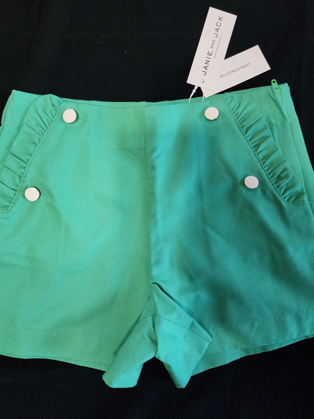 Janie and Jack Green High-Waist Ruffle Pocket Shorts Summer Accent Buttons